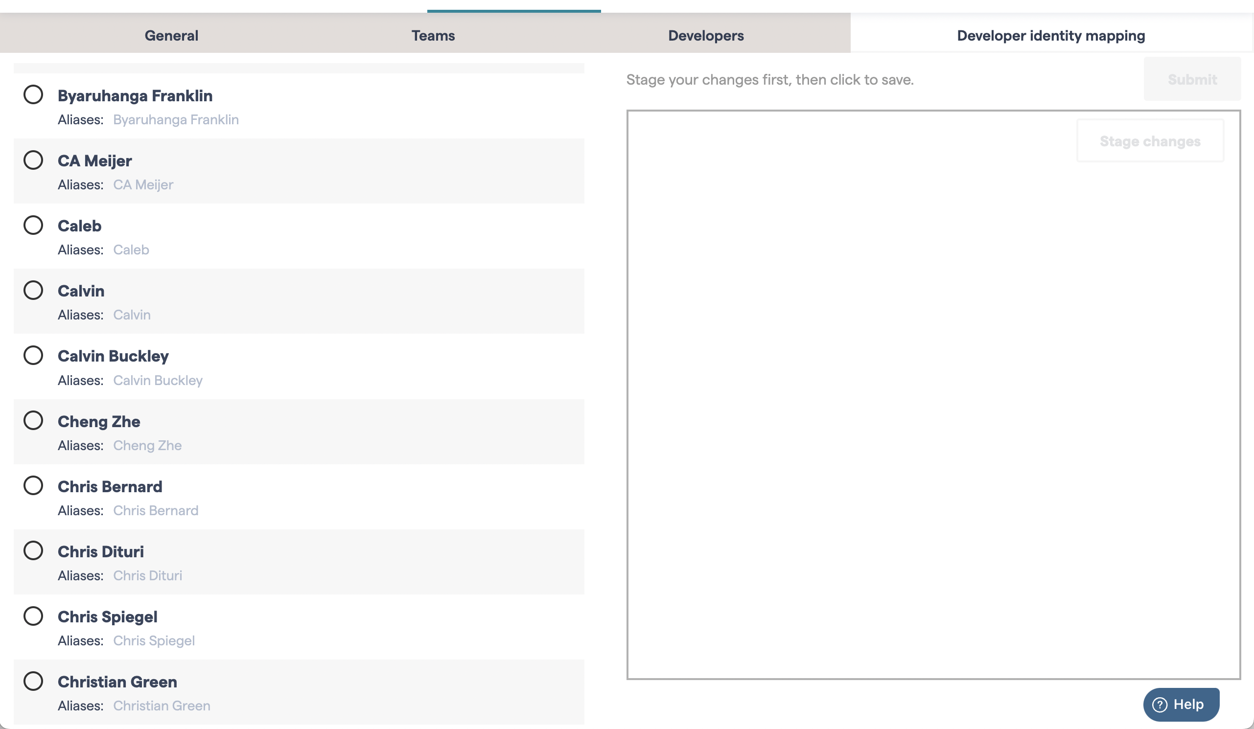 The developer list